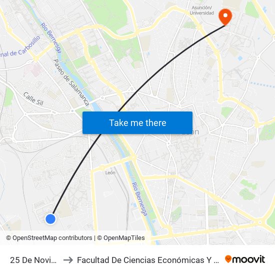 25 De Noviembre to Facultad De Ciencias Económicas Y Empresariales map