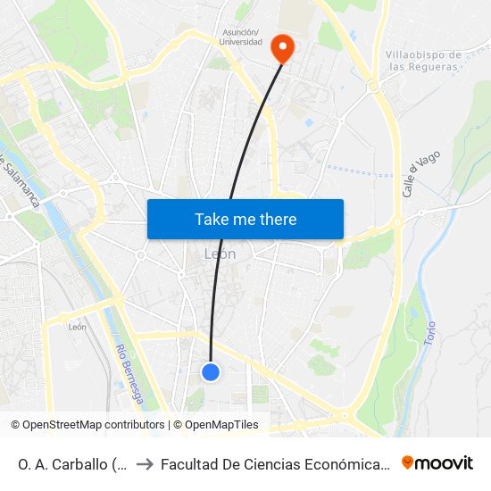 O. A. Carballo (C. Inglés) to Facultad De Ciencias Económicas Y Empresariales map