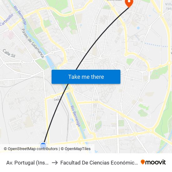 Av. Portugal (Inst. Seg. Hig.) to Facultad De Ciencias Económicas Y Empresariales map