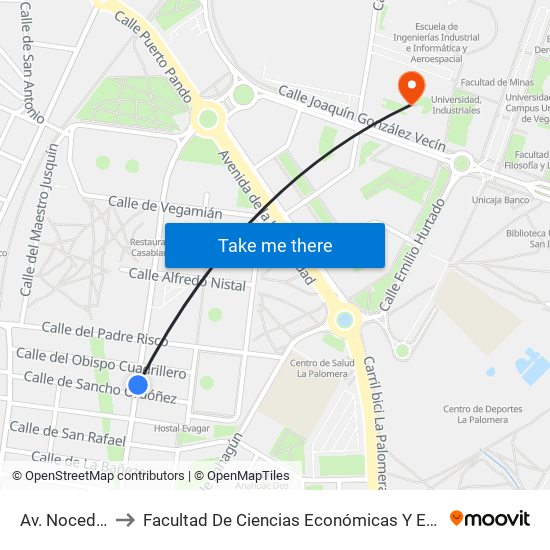 Av. Nocedo, 78 to Facultad De Ciencias Económicas Y Empresariales map