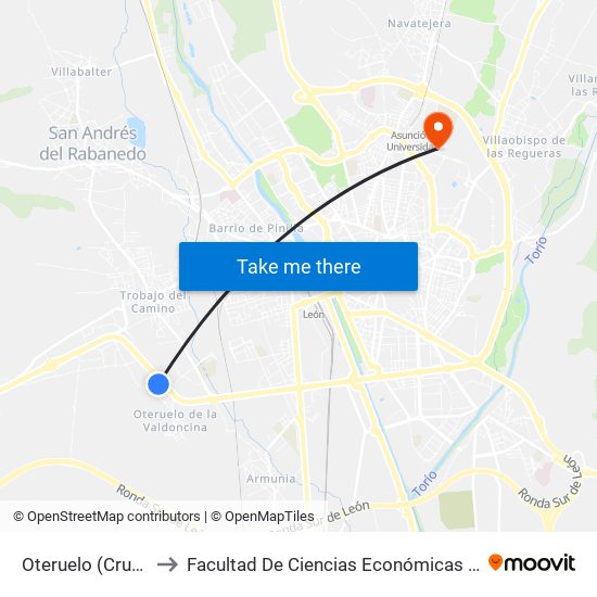 Oteruelo (Cruce Ctra.) to Facultad De Ciencias Económicas Y Empresariales map