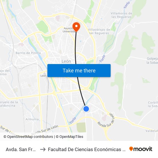 Avda. San Froilán, 63 to Facultad De Ciencias Económicas Y Empresariales map