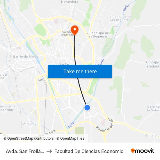 Avda. San Froilán (Puente) to Facultad De Ciencias Económicas Y Empresariales map