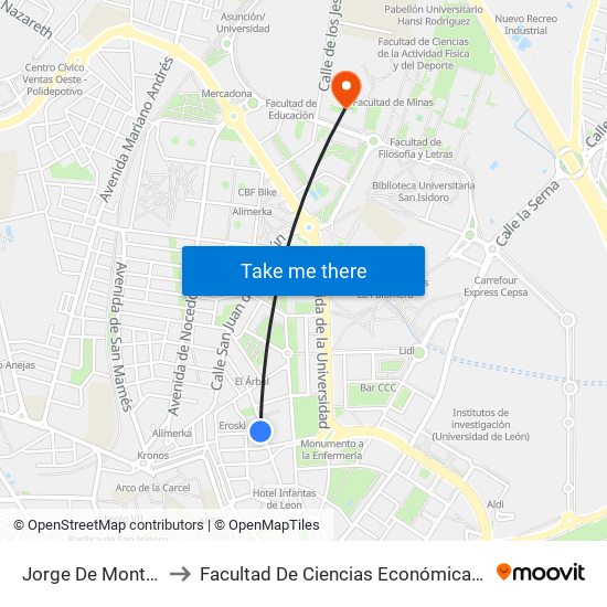 Jorge De Montemayor, 3 to Facultad De Ciencias Económicas Y Empresariales map