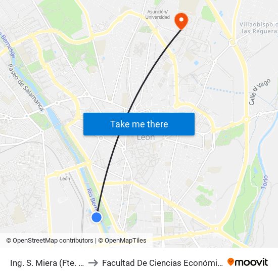 Ing. S. Miera (Fte. Palacio Dep.) to Facultad De Ciencias Económicas Y Empresariales map
