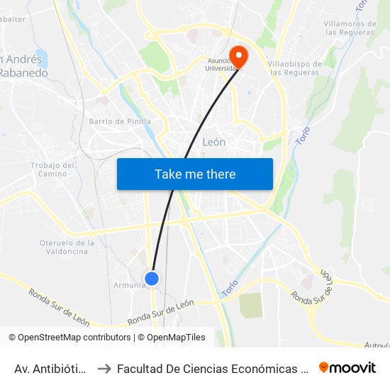 Av. Antibióticos,130 to Facultad De Ciencias Económicas Y Empresariales map