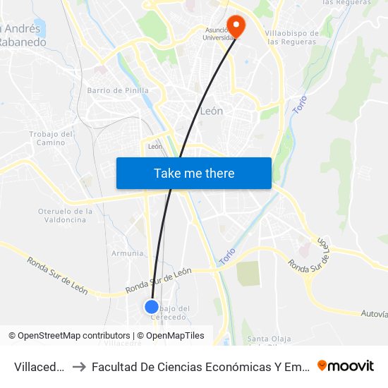 Villacedré, 4 to Facultad De Ciencias Económicas Y Empresariales map