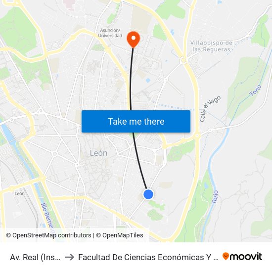 Av. Real (Instituto) to Facultad De Ciencias Económicas Y Empresariales map