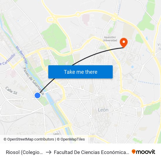 Riosol (Colegio Quevedo) to Facultad De Ciencias Económicas Y Empresariales map