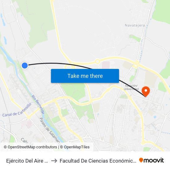 Ejército Del Aire (Fte. Nº 47) to Facultad De Ciencias Económicas Y Empresariales map