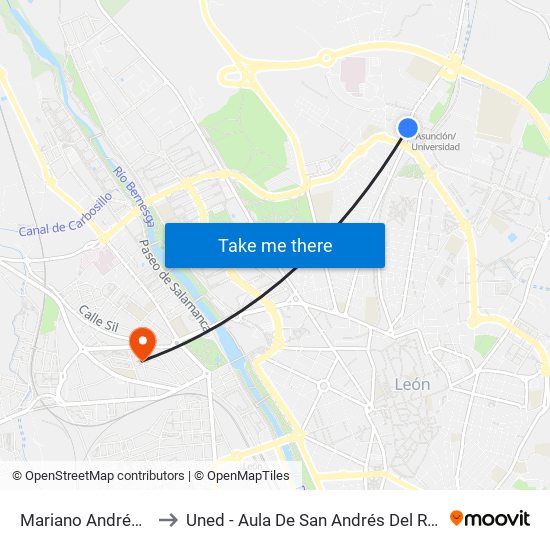 Mariano Andrés, 149 to Uned - Aula De San Andrés Del Rabanedo map