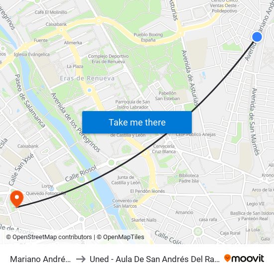 Mariano Andrés, 89 to Uned - Aula De San Andrés Del Rabanedo map