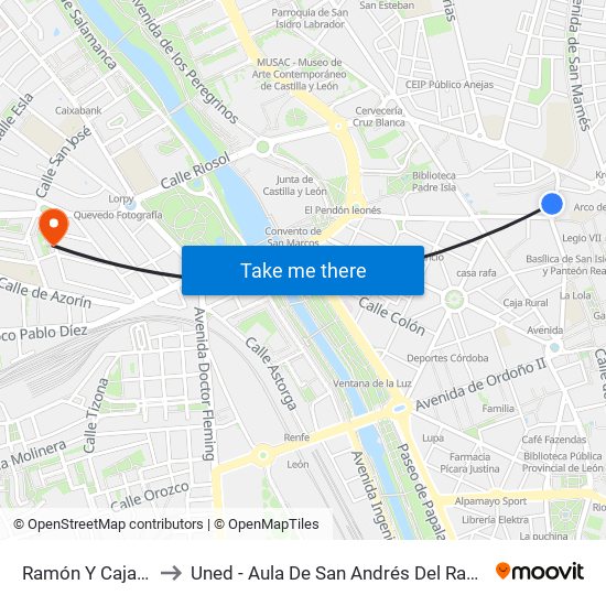 Ramón Y Cajal, 43 to Uned - Aula De San Andrés Del Rabanedo map