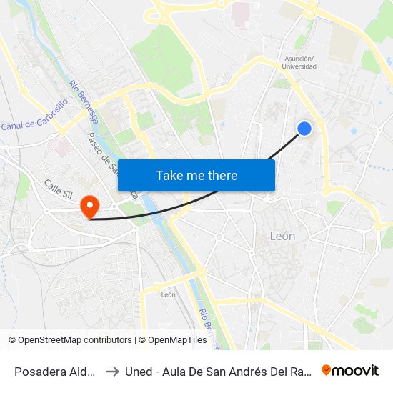 Posadera Aldonza to Uned - Aula De San Andrés Del Rabanedo map