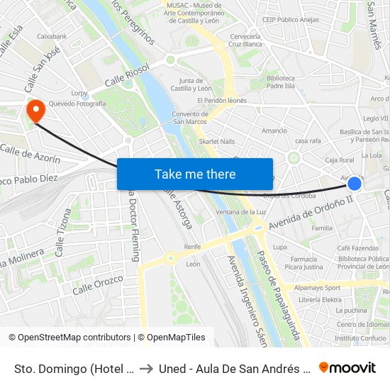 Sto. Domingo (Hotel Alfonso V) to Uned - Aula De San Andrés Del Rabanedo map