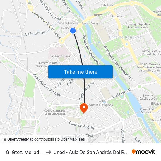 G. Gtez. Mellado, 28 to Uned - Aula De San Andrés Del Rabanedo map