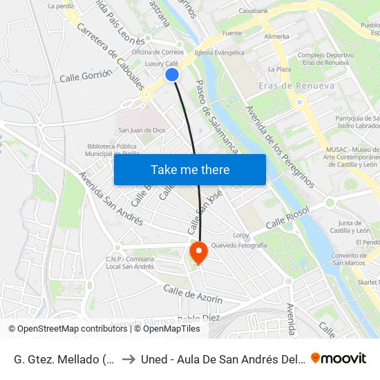 G. Gtez. Mellado (Fte. 28) to Uned - Aula De San Andrés Del Rabanedo map