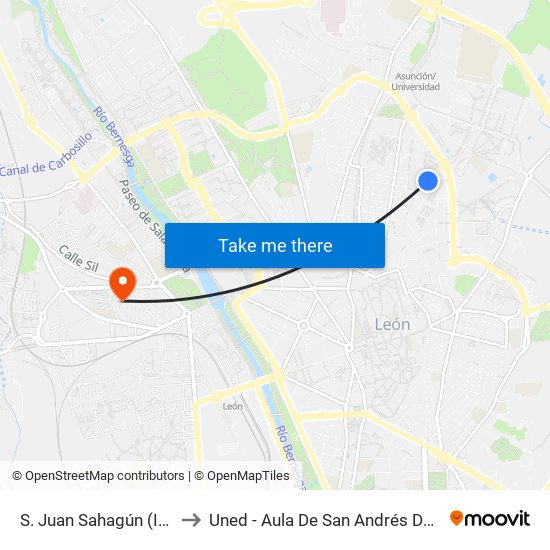 S. Juan Sahagún (Instituto) to Uned - Aula De San Andrés Del Rabanedo map