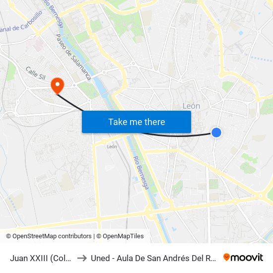 Juan XXIII (Colegio) to Uned - Aula De San Andrés Del Rabanedo map