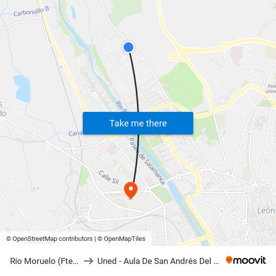 Río Moruelo (Fte. Nº 1) to Uned - Aula De San Andrés Del Rabanedo map