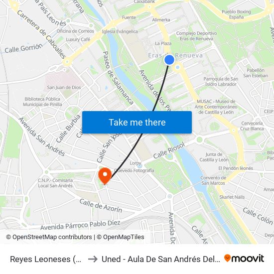 Reyes Leoneses (Parque) to Uned - Aula De San Andrés Del Rabanedo map