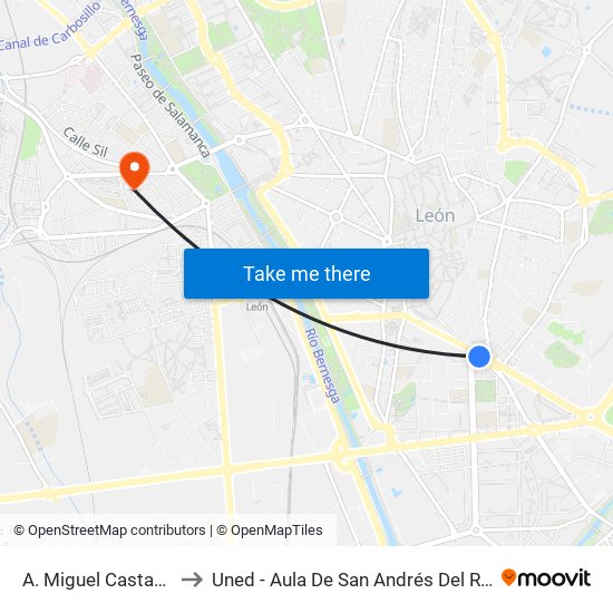 A. Miguel Castaño, 46 to Uned - Aula De San Andrés Del Rabanedo map