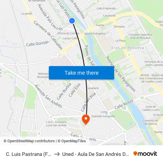 C. Luis Pastrana (Fte. Nº 7) to Uned - Aula De San Andrés Del Rabanedo map