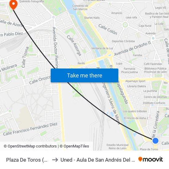 Plaza De Toros (Frente) to Uned - Aula De San Andrés Del Rabanedo map