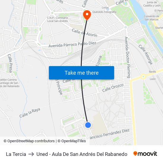 La Tercia to Uned - Aula De San Andrés Del Rabanedo map