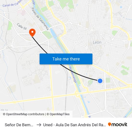 Señor De Bembibre to Uned - Aula De San Andrés Del Rabanedo map