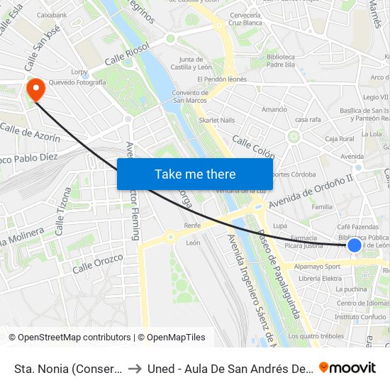 Sta. Nonia (Conservatorio) to Uned - Aula De San Andrés Del Rabanedo map