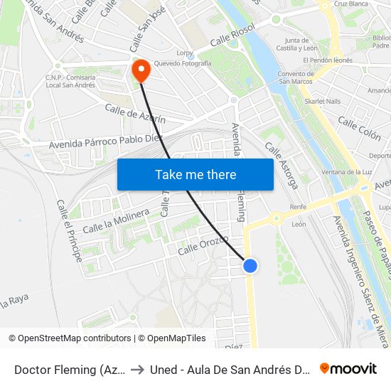 Doctor Fleming (Azucarera) to Uned - Aula De San Andrés Del Rabanedo map