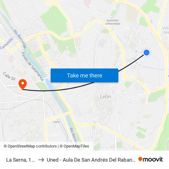 La Serna, 133 to Uned - Aula De San Andrés Del Rabanedo map