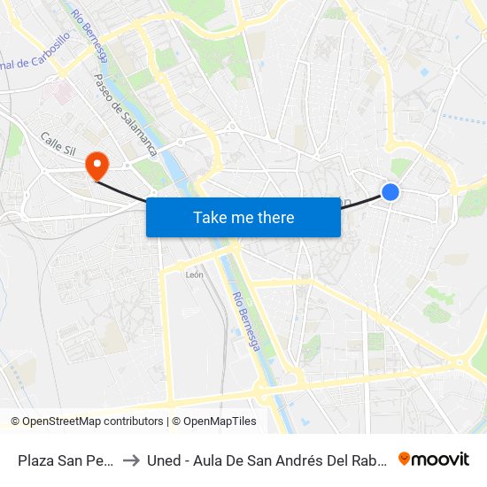 Plaza San Pedro to Uned - Aula De San Andrés Del Rabanedo map
