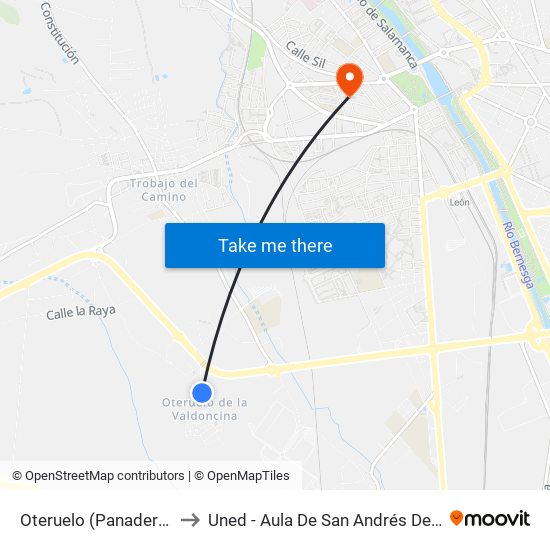 Oteruelo (Panaderia - Vta.) to Uned - Aula De San Andrés Del Rabanedo map