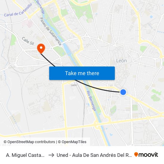 A. Miguel Castaño, 19 to Uned - Aula De San Andrés Del Rabanedo map