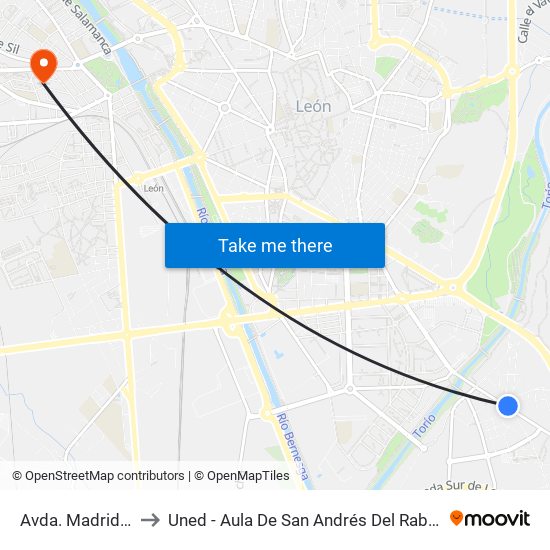 Avda. Madrid, 37 to Uned - Aula De San Andrés Del Rabanedo map