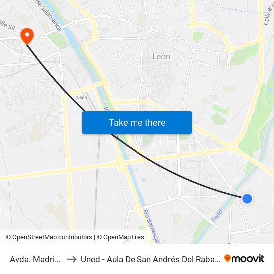Avda. Madrid, 9 to Uned - Aula De San Andrés Del Rabanedo map
