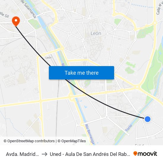 Avda. Madrid, 26 to Uned - Aula De San Andrés Del Rabanedo map