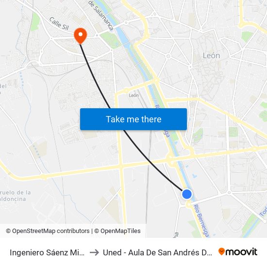 Ingeniero Sáenz Miera (Lidl) to Uned - Aula De San Andrés Del Rabanedo map