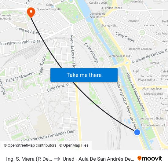 Ing. S. Miera (P. Deportes) to Uned - Aula De San Andrés Del Rabanedo map