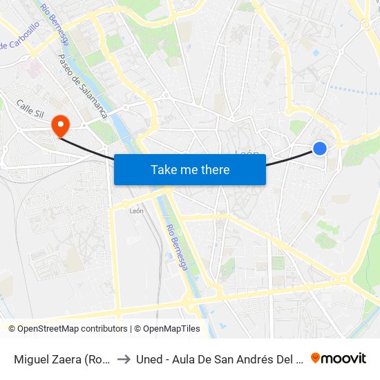 Miguel Zaera (Rotonda) to Uned - Aula De San Andrés Del Rabanedo map