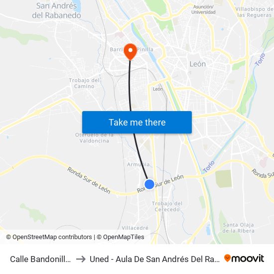 Calle Bandonilla, 25 to Uned - Aula De San Andrés Del Rabanedo map