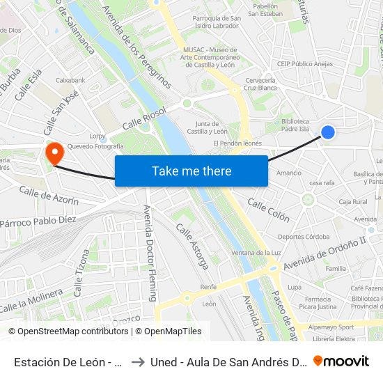 Estación De León - Matallana to Uned - Aula De San Andrés Del Rabanedo map