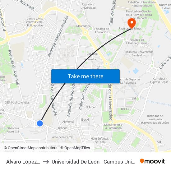 Álvaro López Núñez, 23 to Universidad De León - Campus Universitario De Vegazanas map