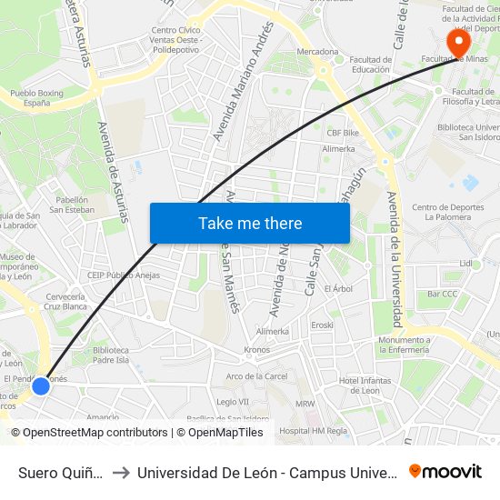 Suero Quiñones, 27 to Universidad De León - Campus Universitario De Vegazanas map