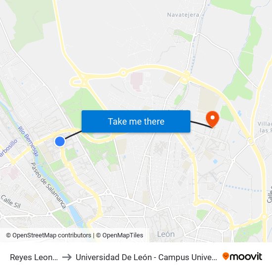 Reyes Leoneses, 40 to Universidad De León - Campus Universitario De Vegazanas map