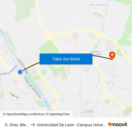 G. Gtez. Mellado, 28 to Universidad De León - Campus Universitario De Vegazanas map