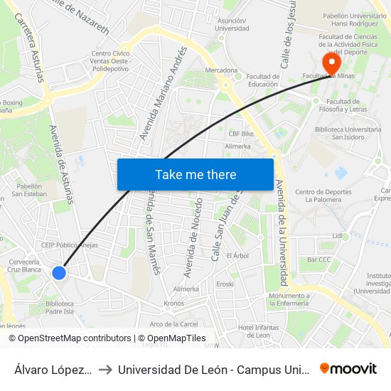 Álvaro López Núñez, 49 to Universidad De León - Campus Universitario De Vegazanas map