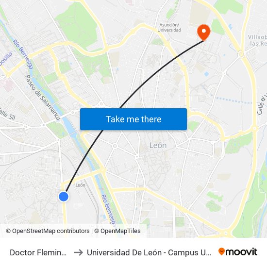 Doctor Fleming (Azucarera) to Universidad De León - Campus Universitario De Vegazanas map